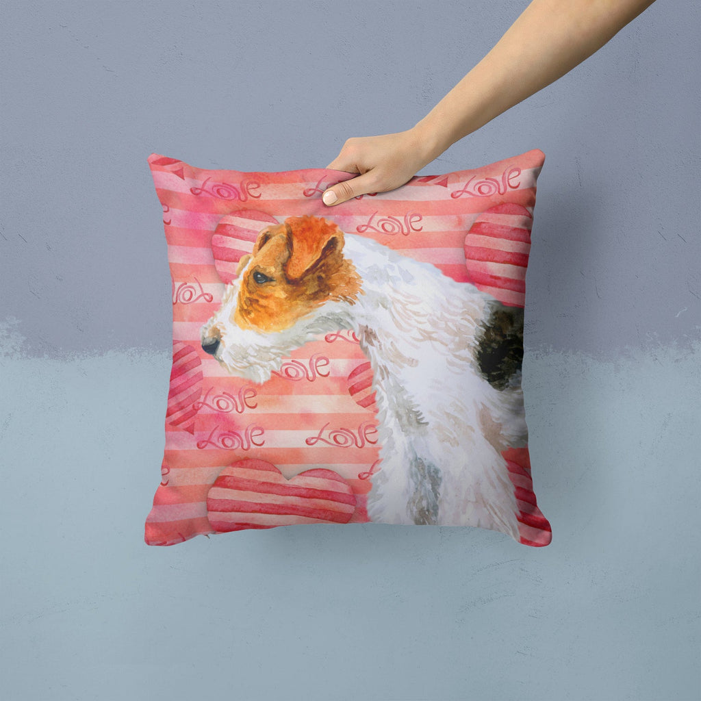 Fox Terrier Love Decorative Throw Pillow 14x14 Indoor Outdoor Accent Cushion, Fabric Cover with Insert for Sofa, Bed, Porch & Living Room
