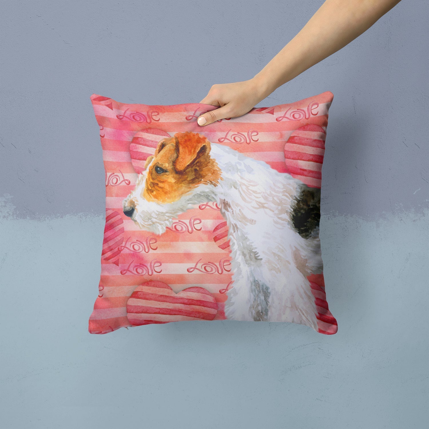 Fox Terrier Love Decorative Throw Pillow 14x14 Indoor Outdoor Accent Cushion, Fabric Cover with Insert for Sofa, Bed, Porch & Living Room
