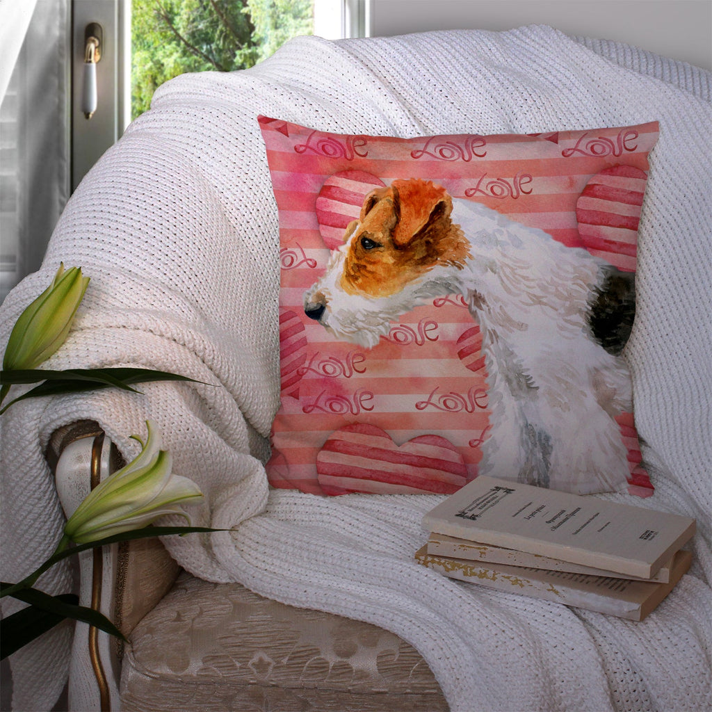 Fox Terrier Love Decorative Throw Pillow 14x14 Indoor Outdoor Accent Cushion, Fabric Cover with Insert for Sofa, Bed, Porch & Living Room