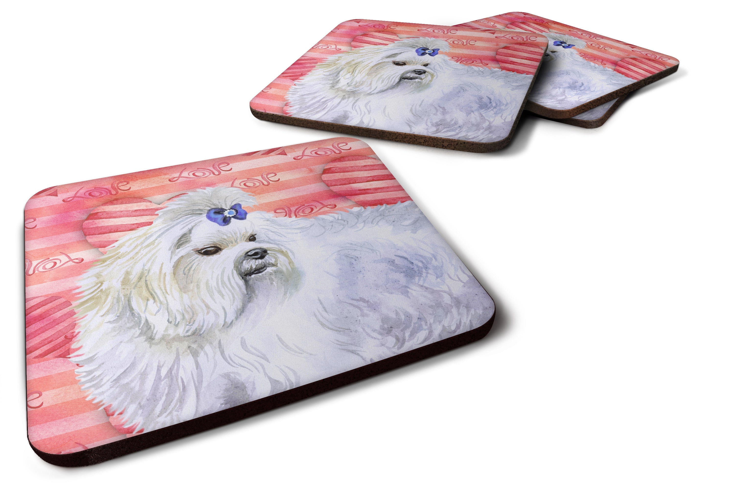 Maltese Love Foam Coasters Set of 4 Cup Coasters for Indoor Outdoor, Tabletop Protection, Anti Slip, Mouse pad Material