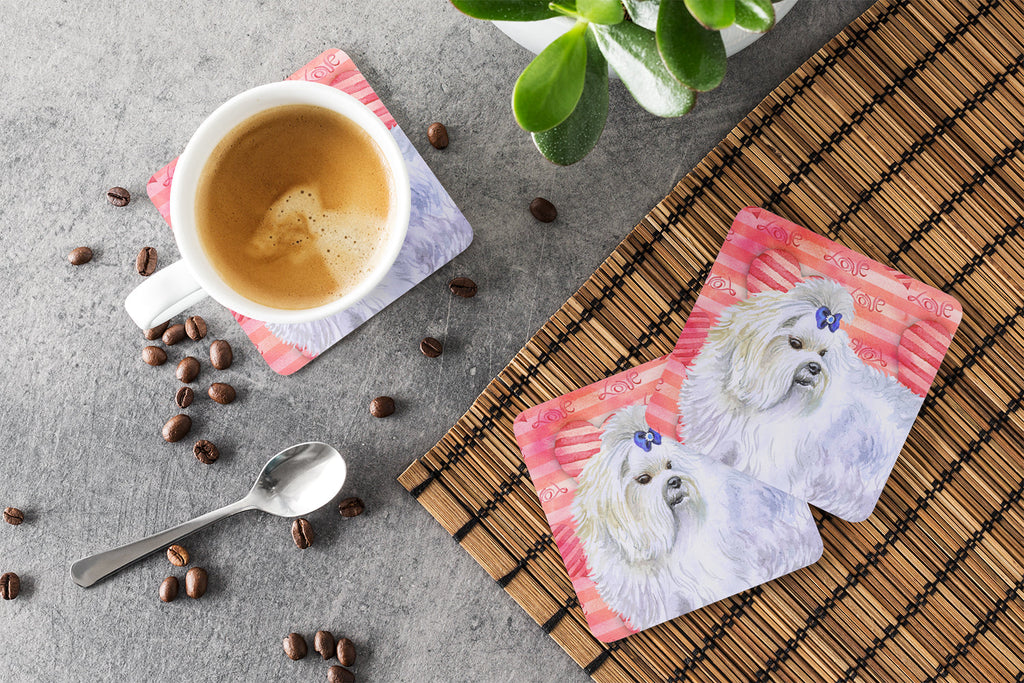 Maltese Love Foam Coasters Set of 4 Cup Coasters for Indoor Outdoor, Tabletop Protection, Anti Slip, Mouse pad Material