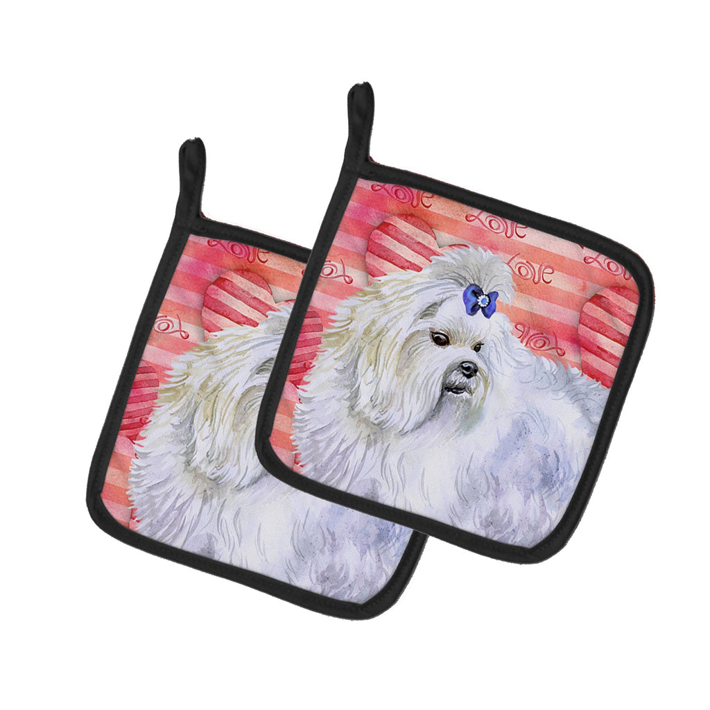 Maltese Love Pot Holder Set of 2 Heat Resistant Quilted Hot Pads 7.5 x 7.5 Inch, Insulated Kitchen Trivets for Cooking & Baking