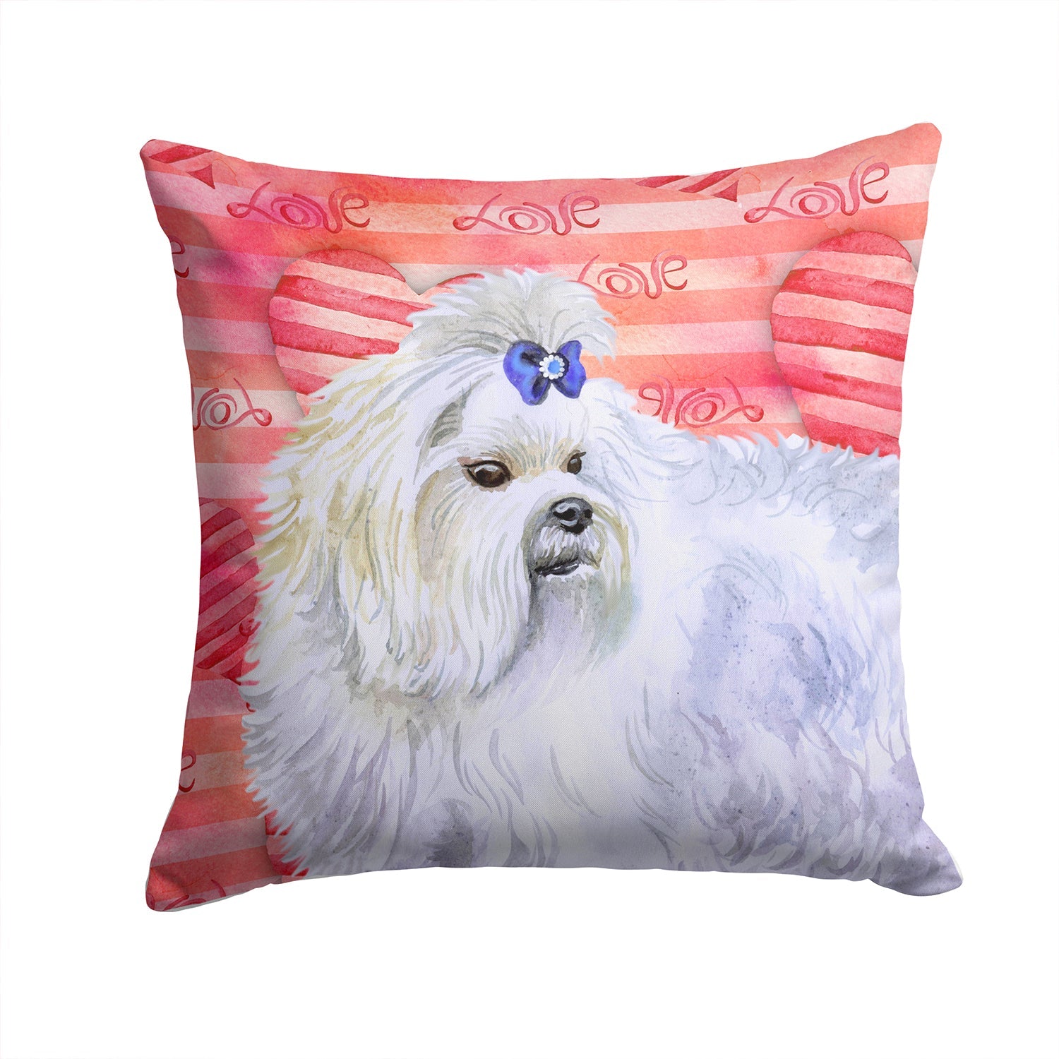 Maltese Love Decorative Throw Pillow 14x14 Indoor Outdoor Accent Cushion, Fabric Cover with Insert for Sofa, Bed, Porch & Living Room
