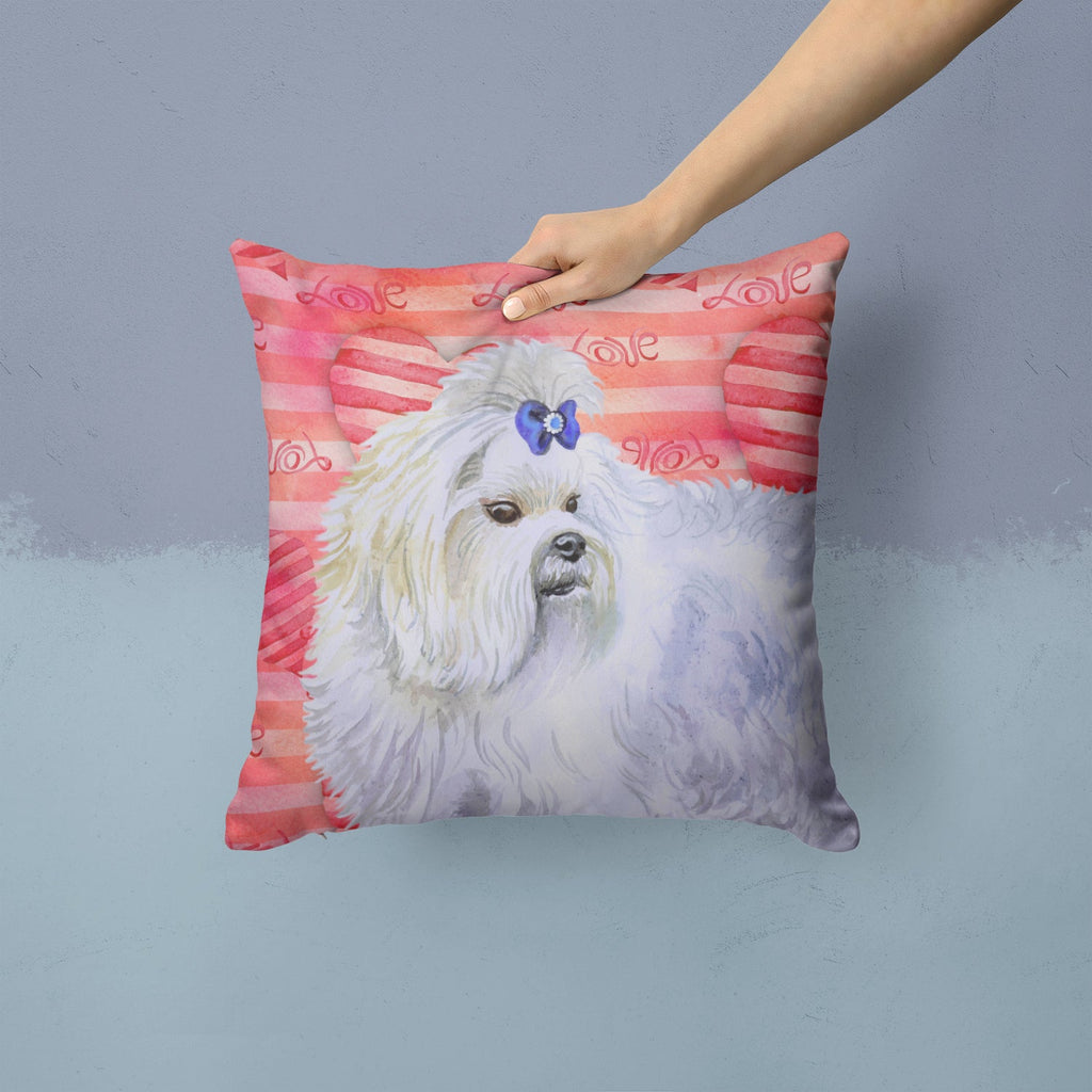 Maltese Love Decorative Throw Pillow 14x14 Indoor Outdoor Accent Cushion, Fabric Cover with Insert for Sofa, Bed, Porch & Living Room