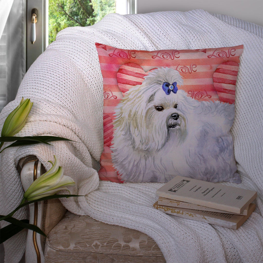 Maltese Love Decorative Throw Pillow 14x14 Indoor Outdoor Accent Cushion, Fabric Cover with Insert for Sofa, Bed, Porch & Living Room