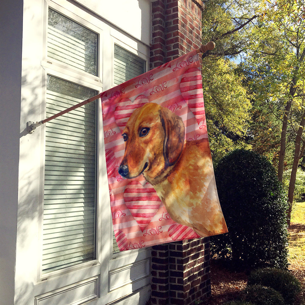 Dachshund Love House Flag 28x40 Porch Sleeve Pole Decorative Outside Yard Banner Artwork Wall Hanging, Polyester