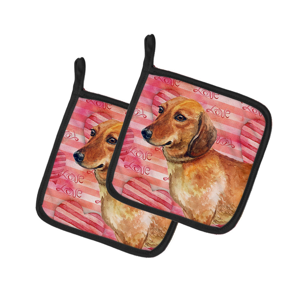 Dachshund Love Pot Holder Set of 2 Heat Resistant Quilted Hot Pads 7.5 x 7.5 Inch, Insulated Kitchen Trivets for Cooking & Baking
