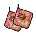 Dachshund Love Pot Holder Set of 2 Heat Resistant Quilted Hot Pads 7.5 x 7.5 Inch, Insulated Kitchen Trivets for Cooking & Baking