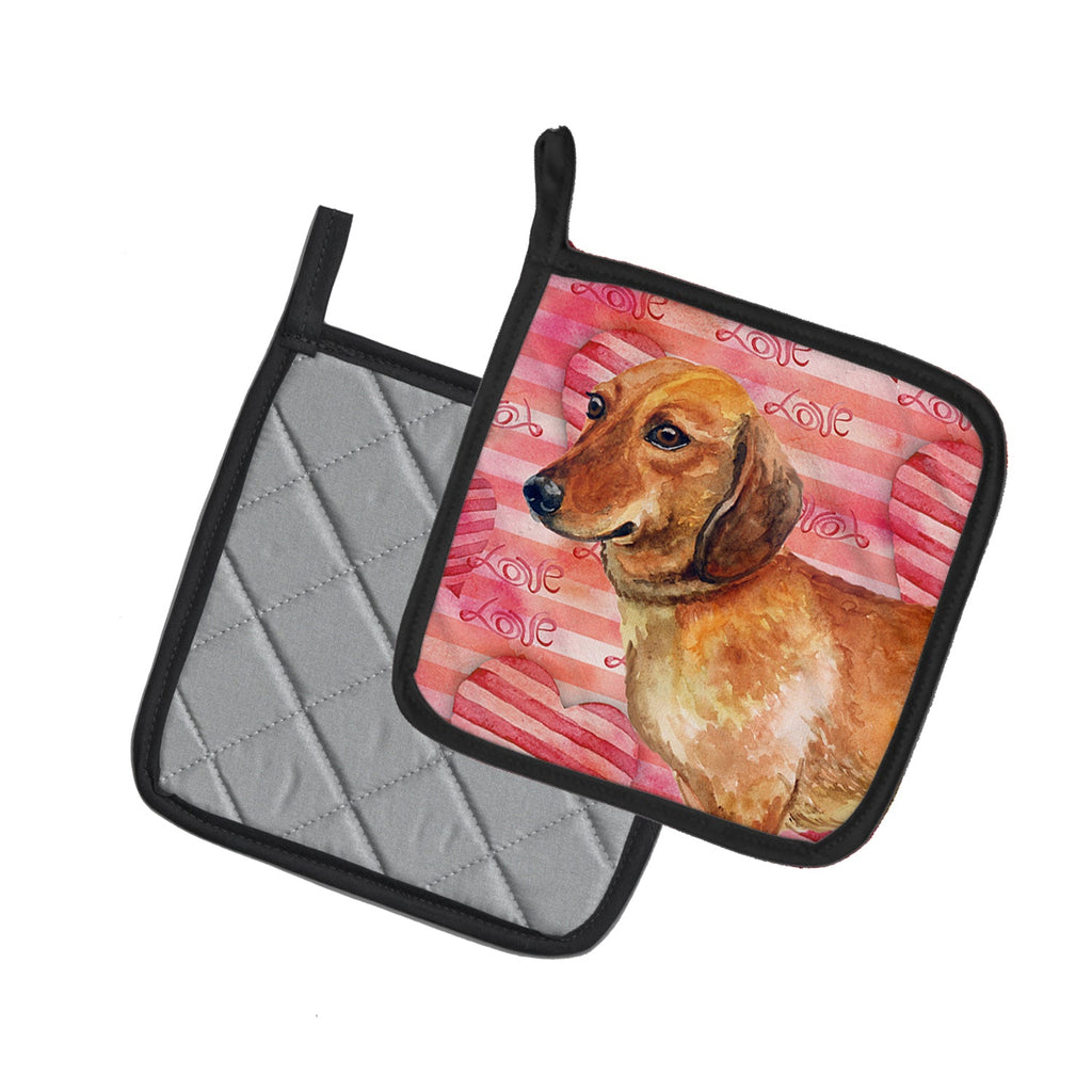 Dachshund Love Pot Holder Set of 2 Heat Resistant Quilted Hot Pads 7.5 x 7.5 Inch, Insulated Kitchen Trivets for Cooking & Baking