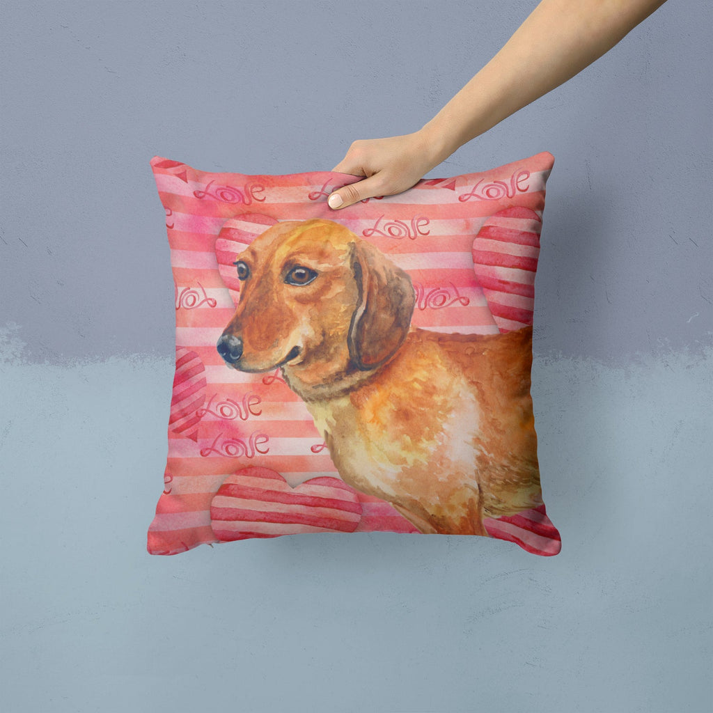 Dachshund Love Decorative Throw Pillow 14x14 Indoor Outdoor Accent Cushion, Fabric Cover with Insert for Sofa, Bed, Porch & Living Room