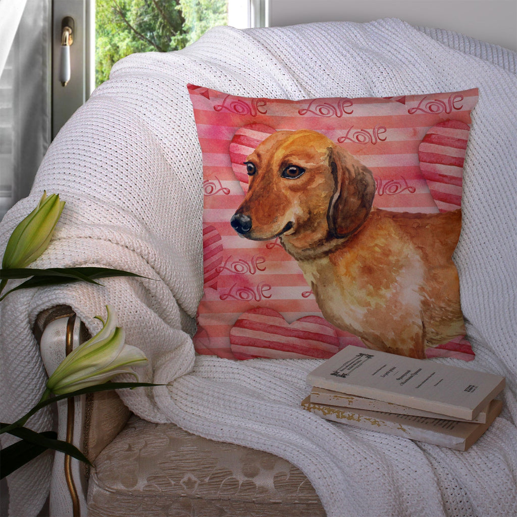 Dachshund Love Decorative Throw Pillow 14x14 Indoor Outdoor Accent Cushion, Fabric Cover with Insert for Sofa, Bed, Porch & Living Room
