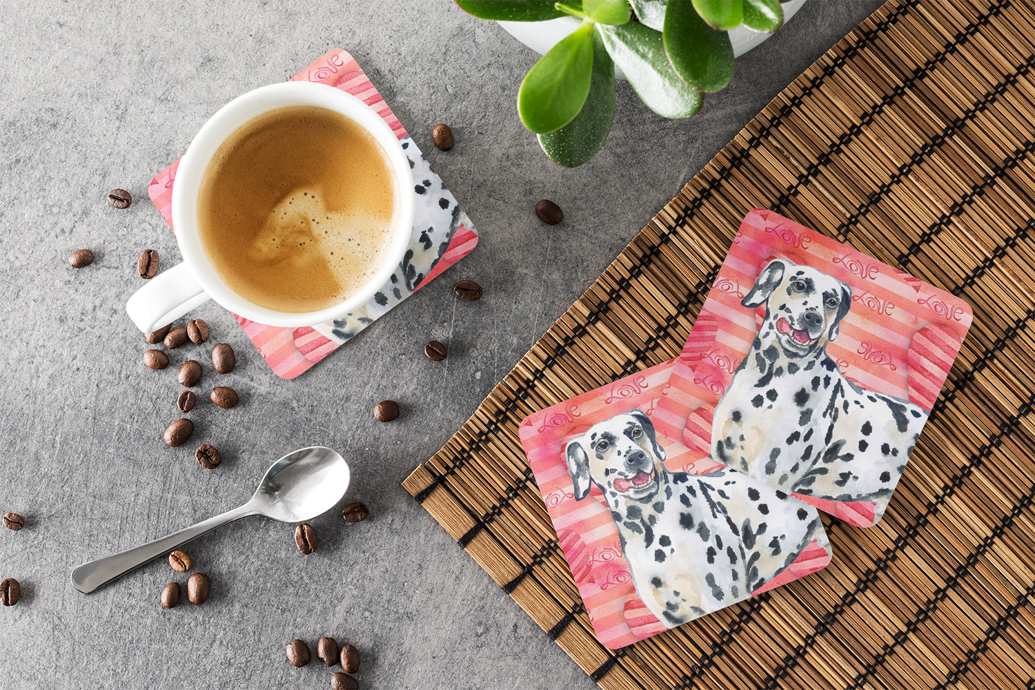 Dalmatian Love Foam Coasters Set of 4 Cup Coasters for Indoor Outdoor, Tabletop Protection, Anti Slip, Mouse pad Material