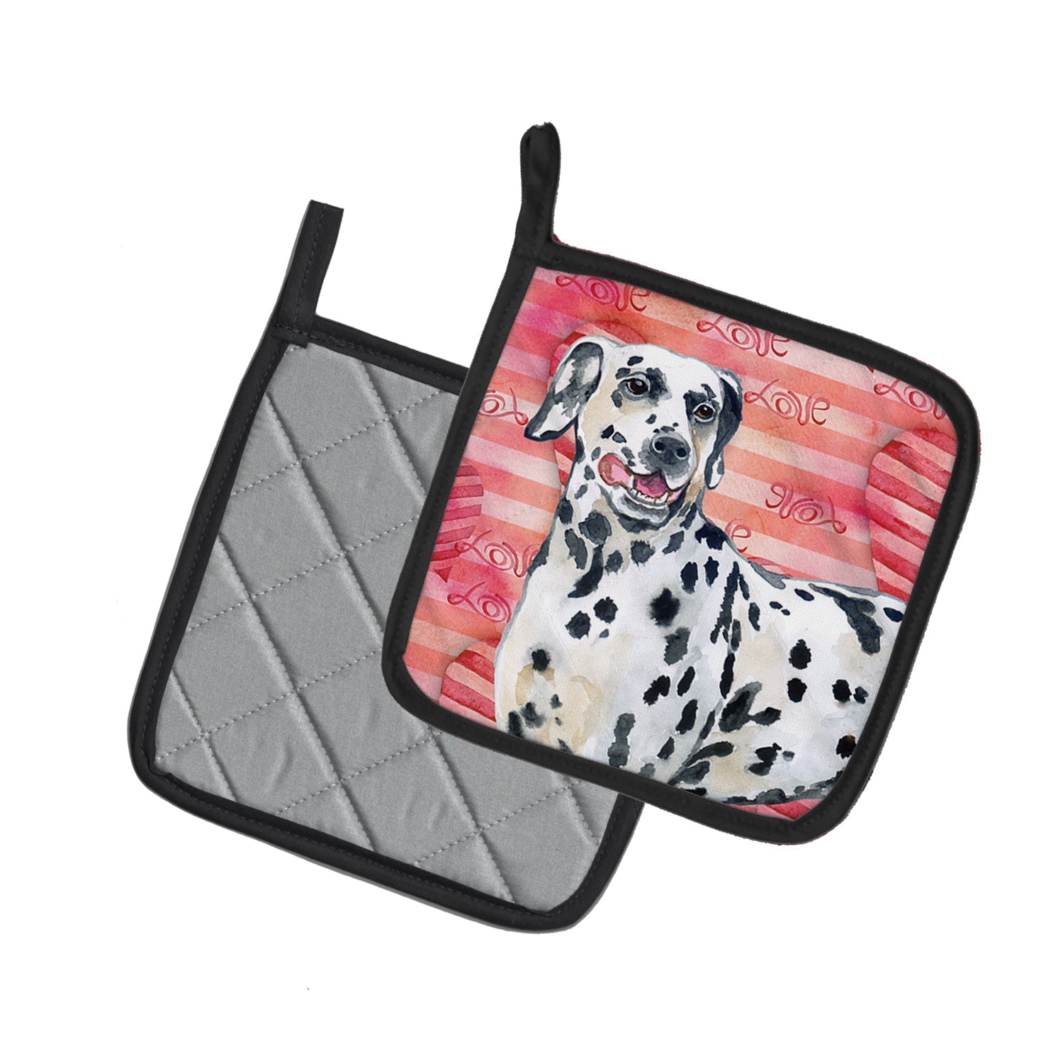 Dalmatian Love Pot Holder Set of 2 Heat Resistant Quilted Hot Pads 7.5 x 7.5 Inch, Insulated Kitchen Trivets for Cooking & Baking