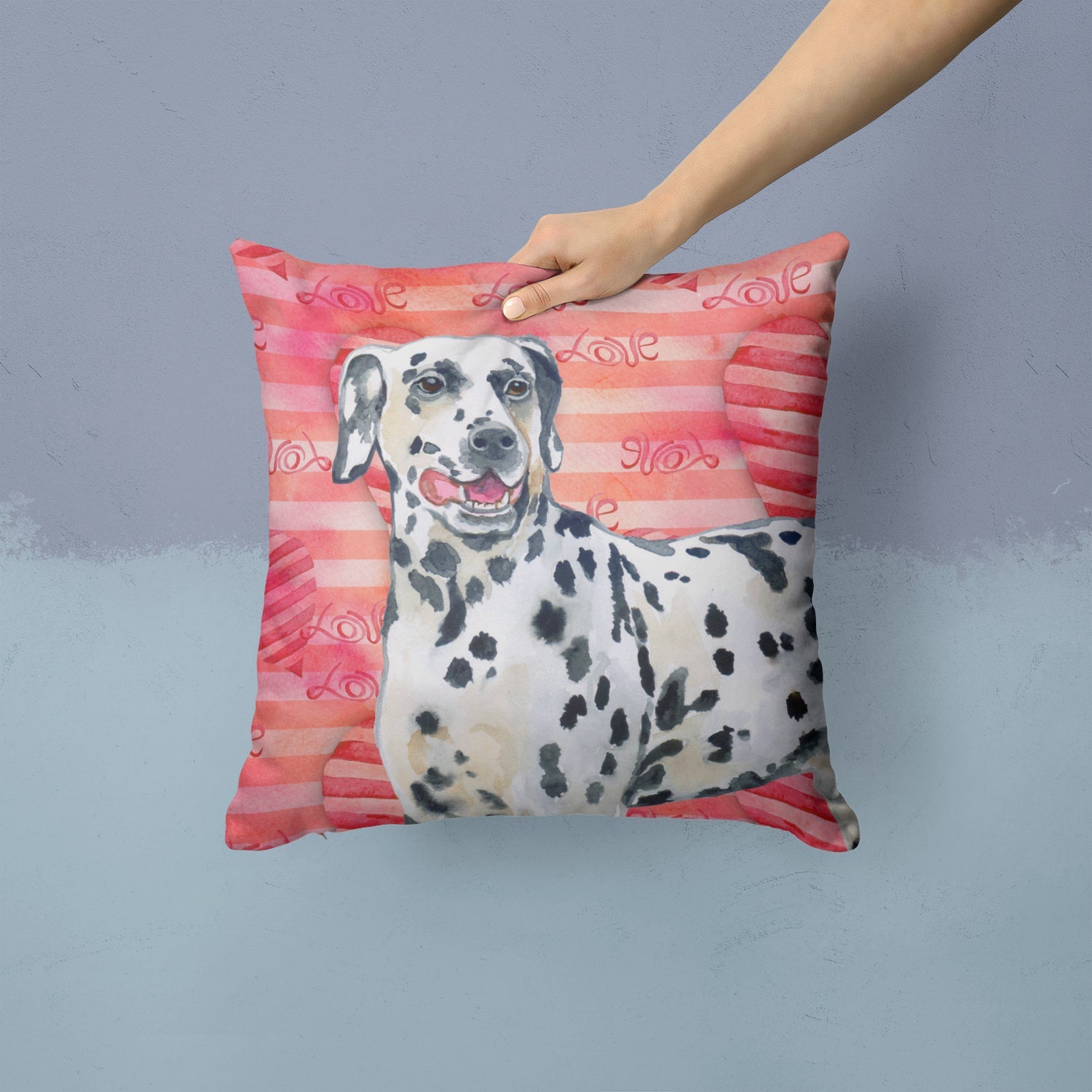 Dalmatian Love Decorative Throw Pillow 14x14 Indoor Outdoor Accent Cushion, Fabric Cover with Insert for Sofa, Bed, Porch & Living Room