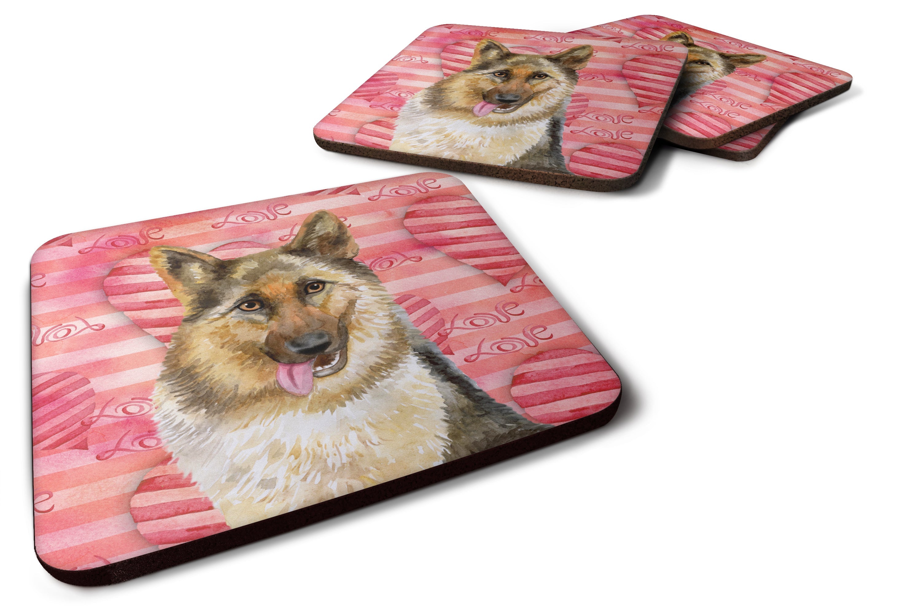 German Shepherd Love Foam Coasters Set of 4 Cup Coasters for Indoor Outdoor, Tabletop Protection, Anti Slip, Mouse pad Material