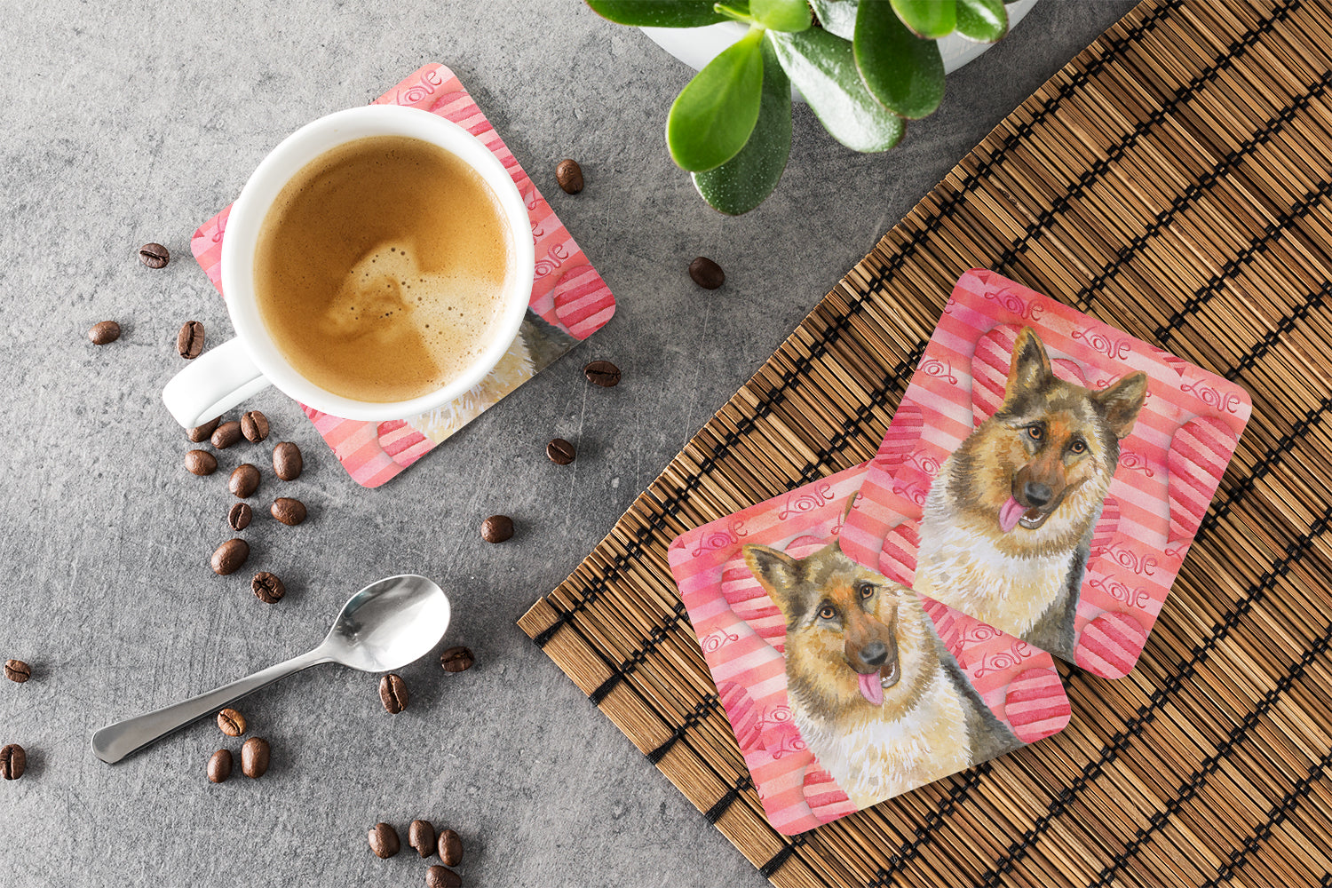 German Shepherd Love Foam Coasters Set of 4 Cup Coasters for Indoor Outdoor, Tabletop Protection, Anti Slip, Mouse pad Material