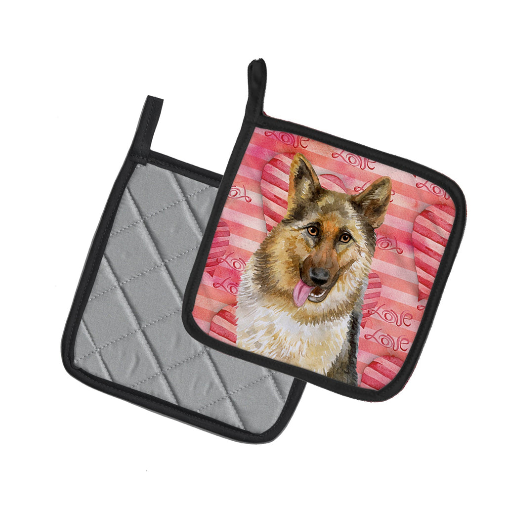 German Shepherd Love Pot Holder Set of 2 Heat Resistant Quilted Hot Pads 7.5 x 7.5 Inch, Insulated Kitchen Trivets for Cooking & Baking