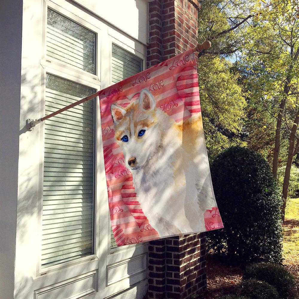 Siberian Husky Love House Flag 28x40 Porch Sleeve Pole Decorative Outside Yard Banner Artwork Wall Hanging, Polyester