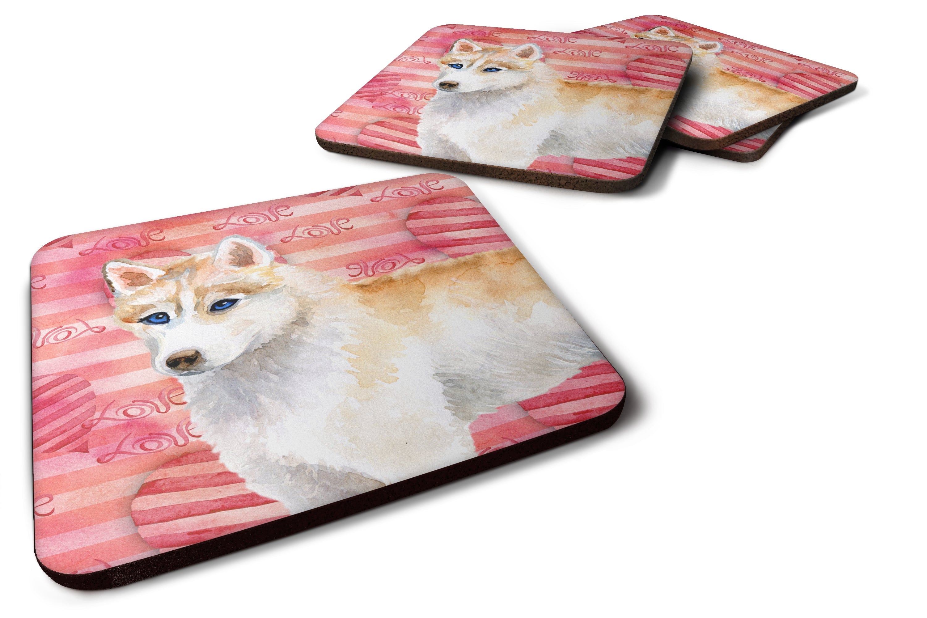 Siberian Husky Love Foam Coasters Set of 4 Cup Coasters for Indoor Outdoor, Tabletop Protection, Anti Slip, Mouse pad Material