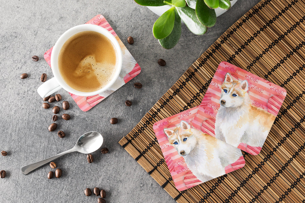 Siberian Husky Love Foam Coasters Set of 4 Cup Coasters for Indoor Outdoor, Tabletop Protection, Anti Slip, Mouse pad Material