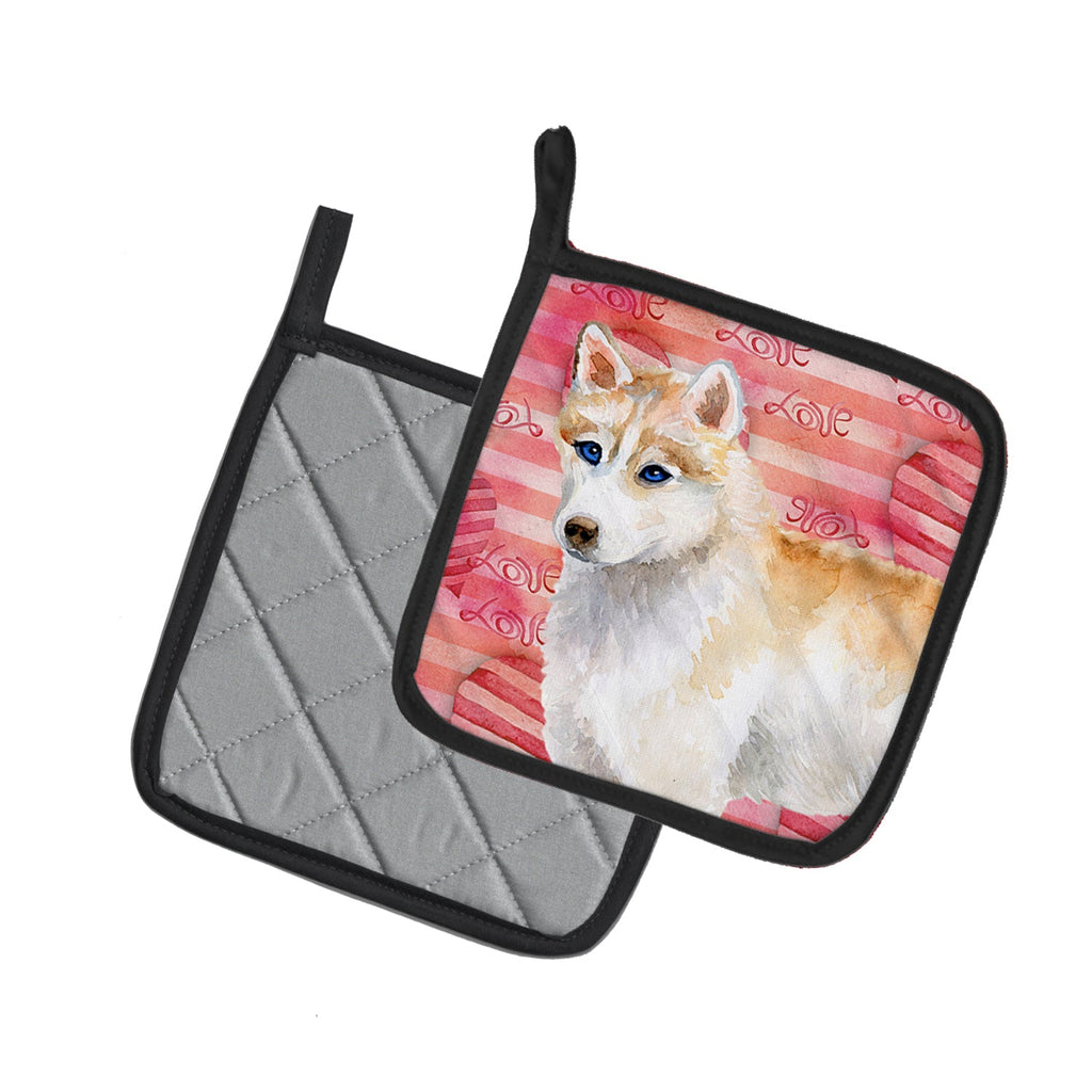 Siberian Husky Love Pot Holder Set of 2 Heat Resistant Quilted Hot Pads 7.5 x 7.5 Inch, Insulated Kitchen Trivets for Cooking & Baking