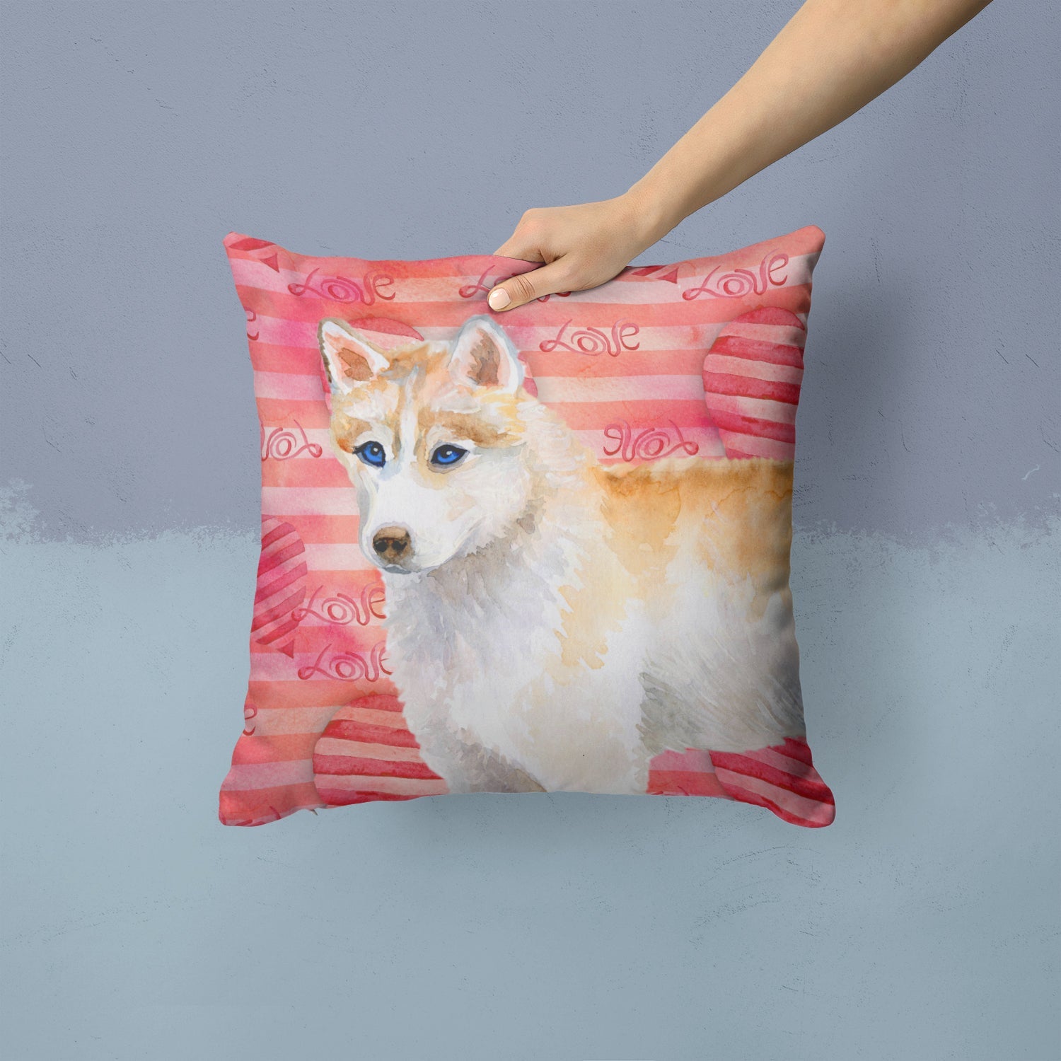 Siberian Husky Love Decorative Throw Pillow 14x14 Indoor Outdoor Accent Cushion, Fabric Cover with Insert for Sofa, Bed, Porch & Living Room