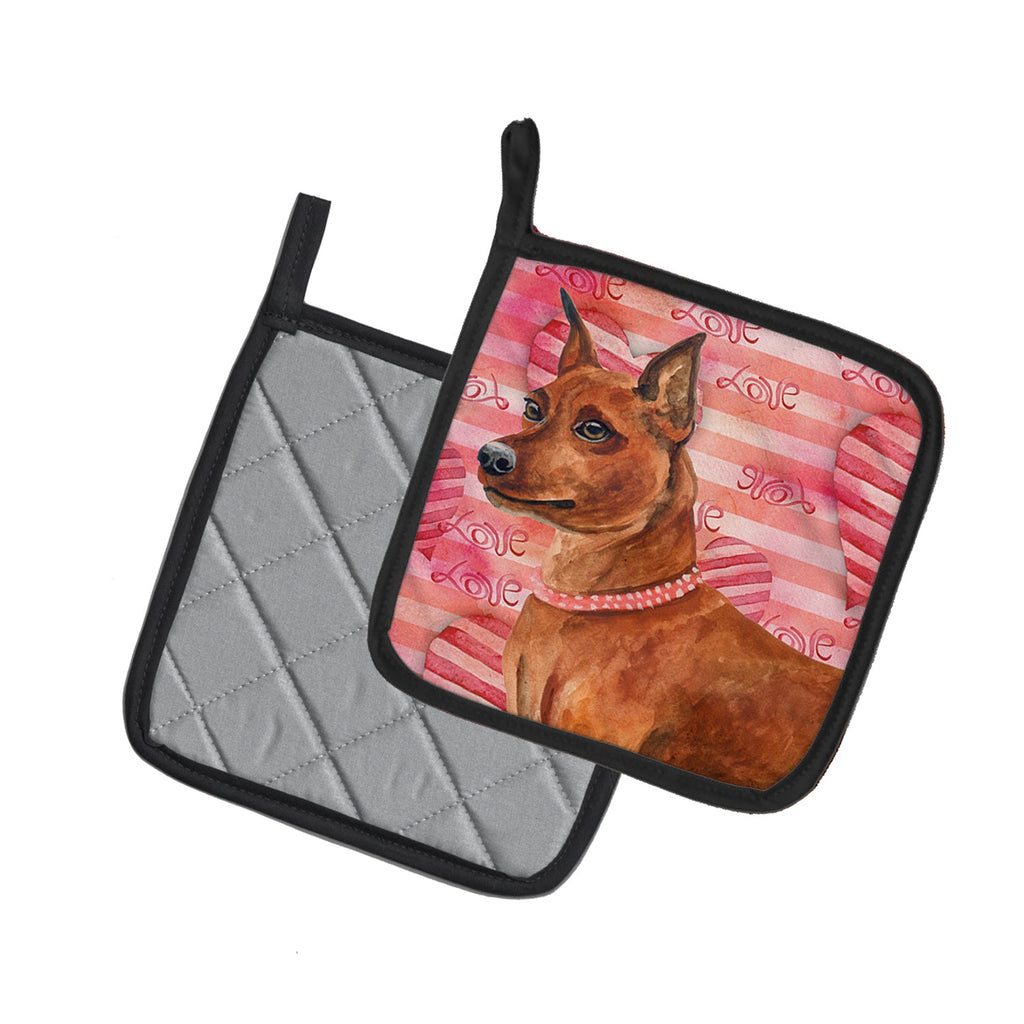 Miniature Pinscher Love Pot Holder Set of 2 Heat Resistant Quilted Hot Pads 7.5 x 7.5 Inch, Insulated Kitchen Trivets for Cooking & Baking