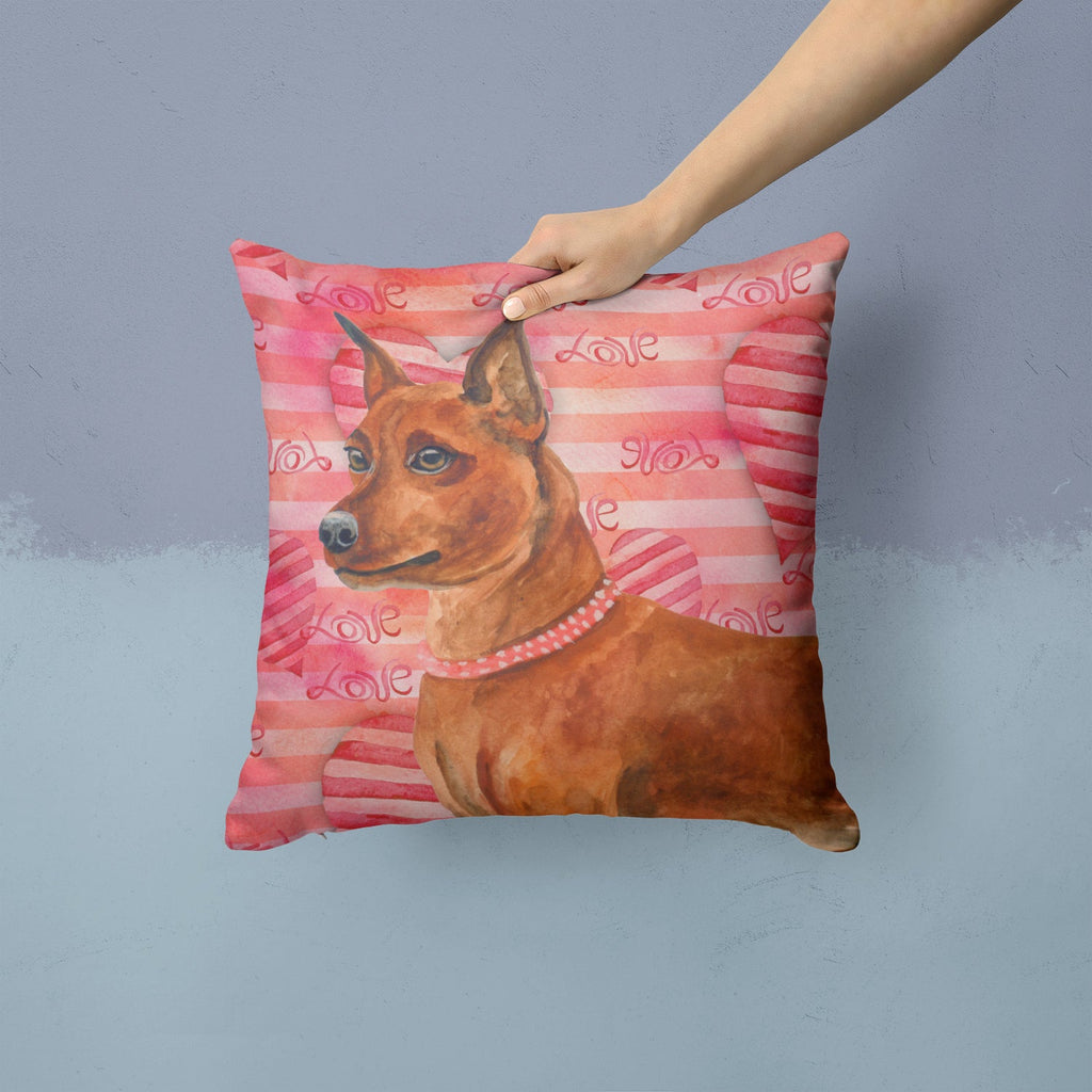 Miniature Pinscher Love Decorative Throw Pillow 14x14 Indoor Outdoor Accent Cushion, Fabric Cover with Insert for Sofa, Bed, Porch & Living Room