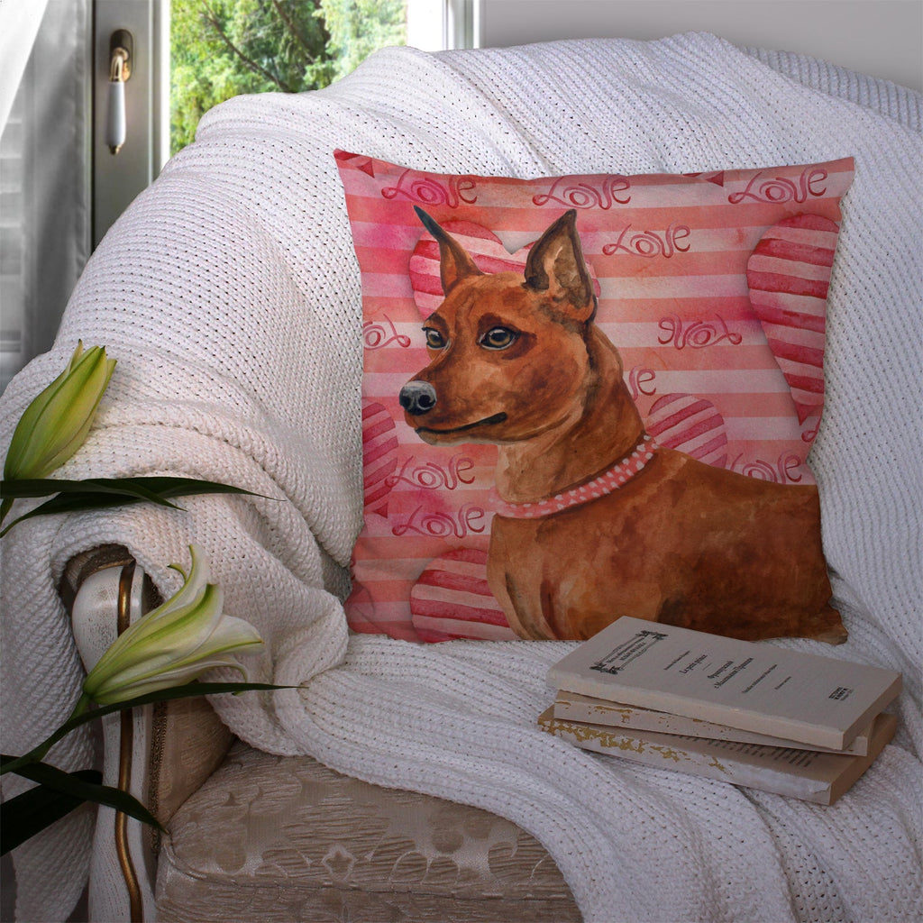 Miniature Pinscher Love Decorative Throw Pillow 14x14 Indoor Outdoor Accent Cushion, Fabric Cover with Insert for Sofa, Bed, Porch & Living Room