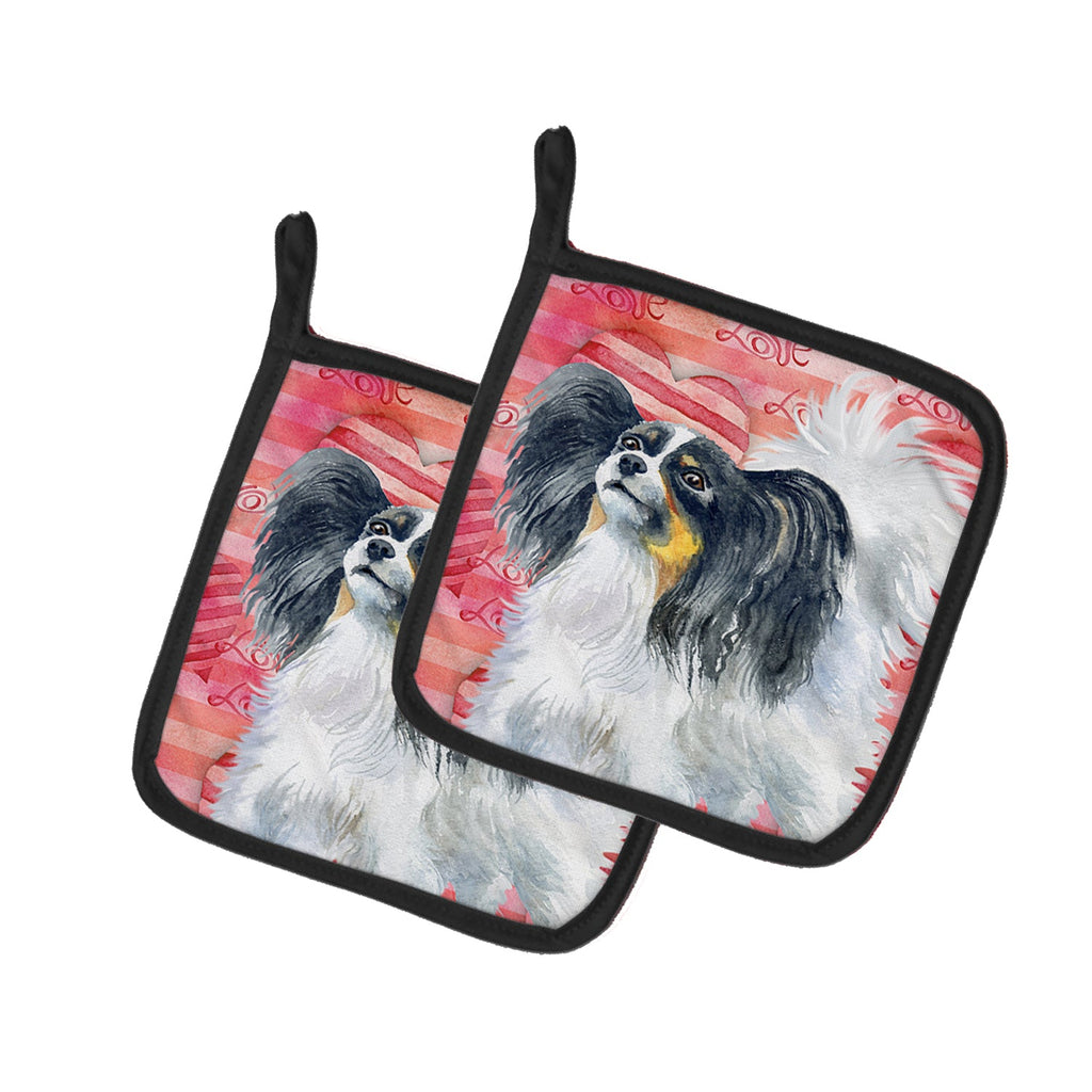 Papillon Love Pot Holder Set of 2 Heat Resistant Quilted Hot Pads 7.5 x 7.5 Inch, Insulated Kitchen Trivets for Cooking & Baking