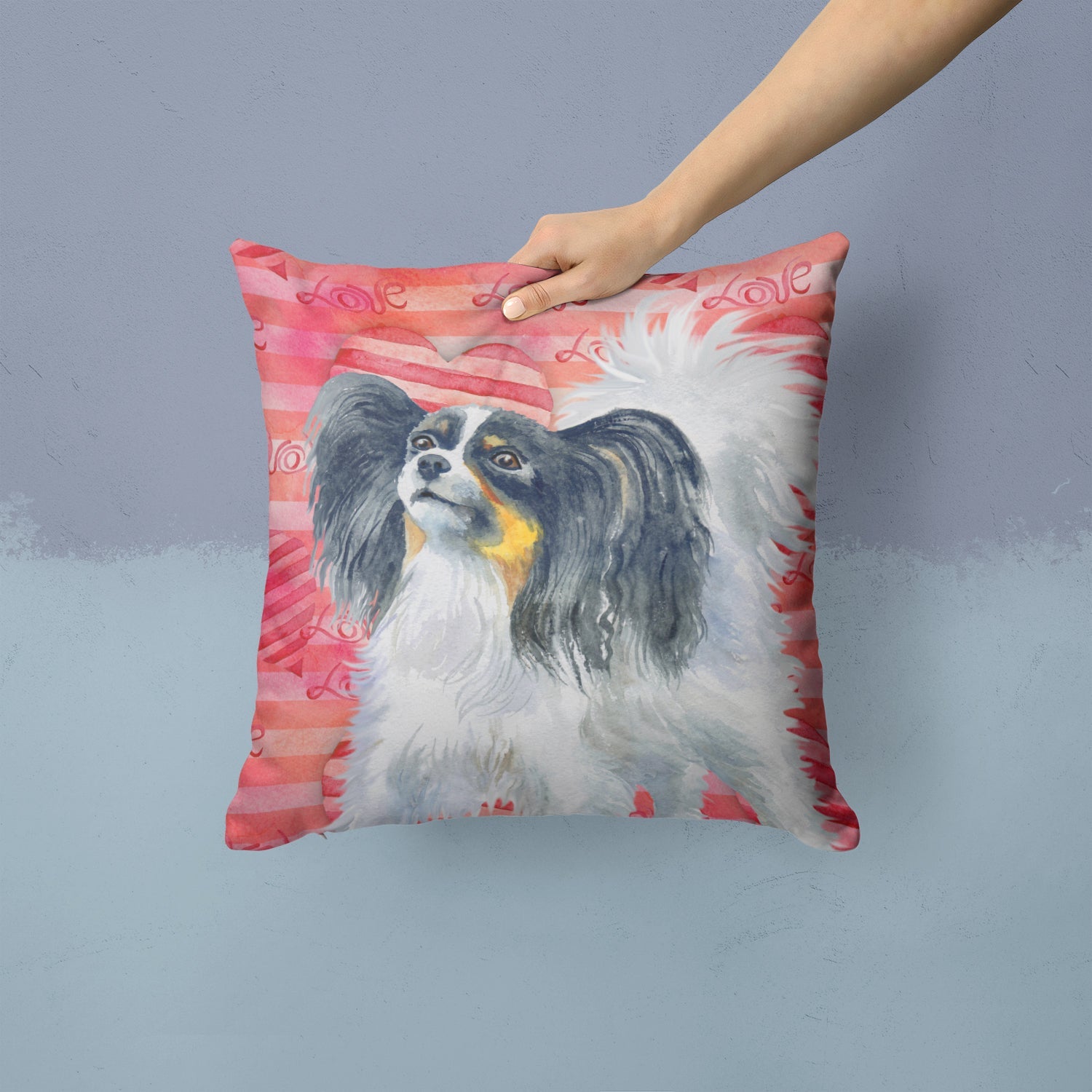 Papillon Love Decorative Throw Pillow 14x14 Indoor Outdoor Accent Cushion, Fabric Cover with Insert for Sofa, Bed, Porch & Living Room