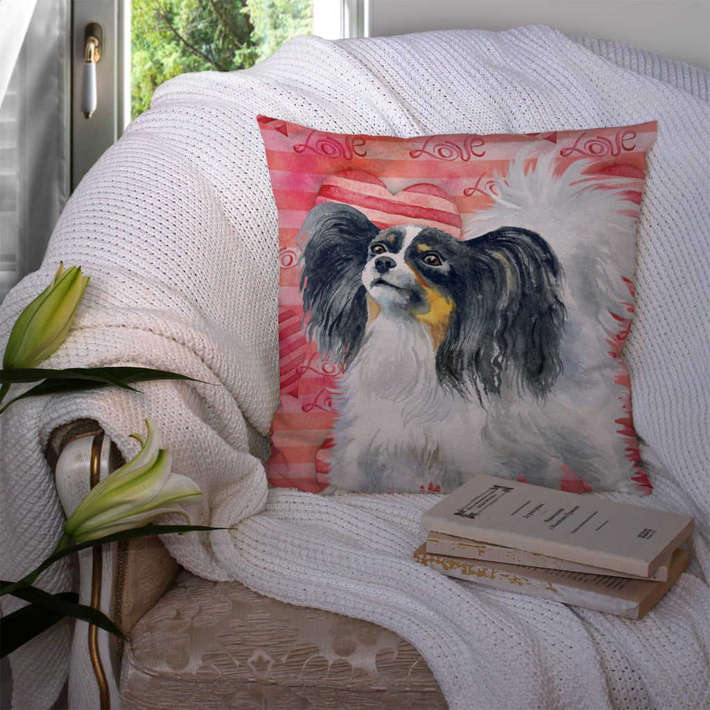 Papillon Love Decorative Throw Pillow 14x14 Indoor Outdoor Accent Cushion, Fabric Cover with Insert for Sofa, Bed, Porch & Living Room