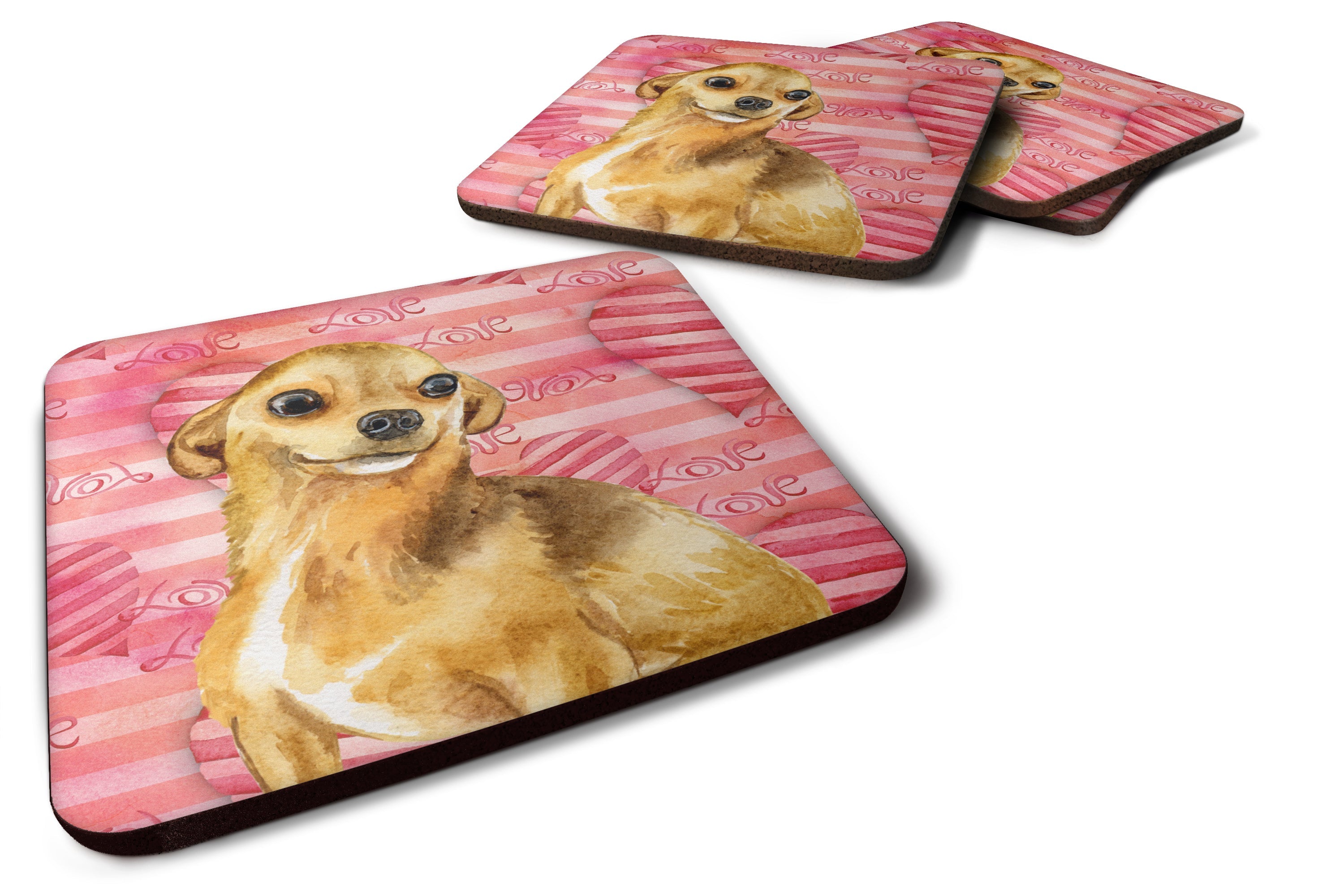 Chihuahua Love Foam Coasters Set of 4 Cup Coasters for Indoor Outdoor, Tabletop Protection, Anti Slip, Mouse pad Material