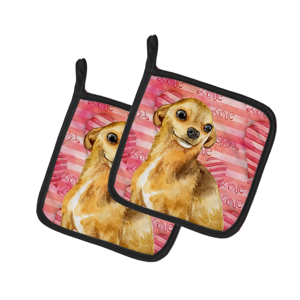 Chihuahua Love Pot Holder Set of 2 Heat Resistant Quilted Hot Pads 7.5 x 7.5 Inch, Insulated Kitchen Trivets for Cooking & Baking