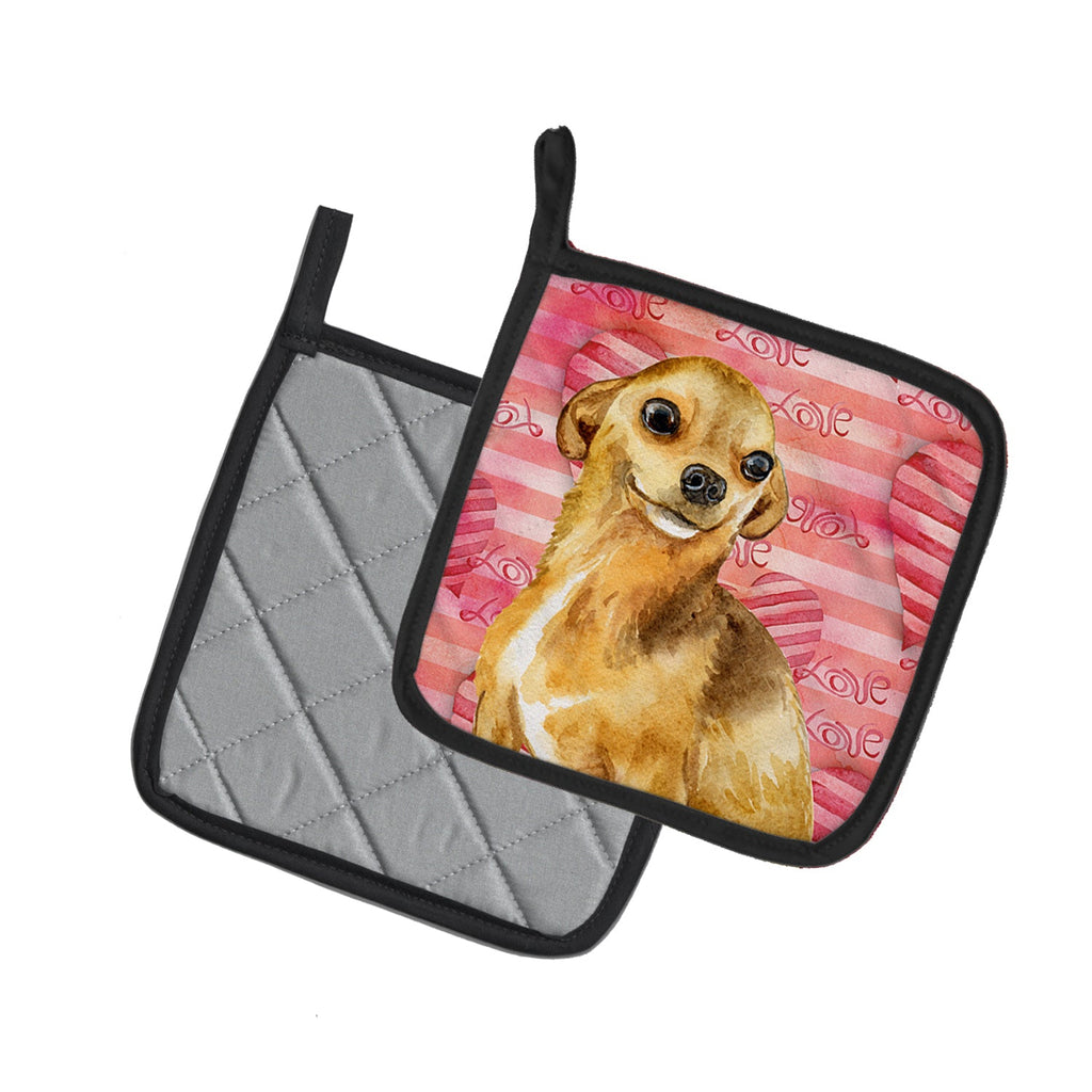 Chihuahua Love Pot Holder Set of 2 Heat Resistant Quilted Hot Pads 7.5 x 7.5 Inch, Insulated Kitchen Trivets for Cooking & Baking