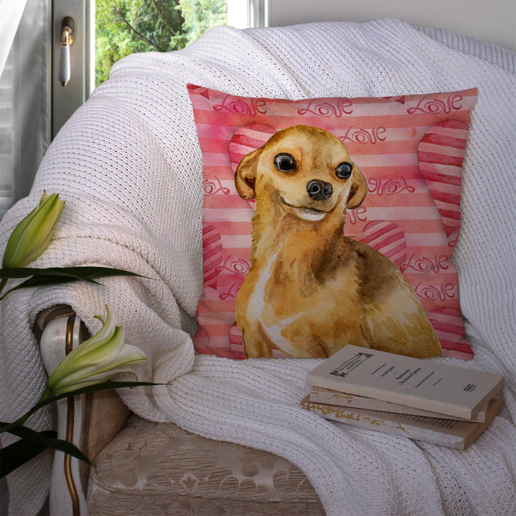 Chihuahua Love Decorative Throw Pillow 14x14 Indoor Outdoor Accent Cushion, Fabric Cover with Insert for Sofa, Bed, Porch & Living Room