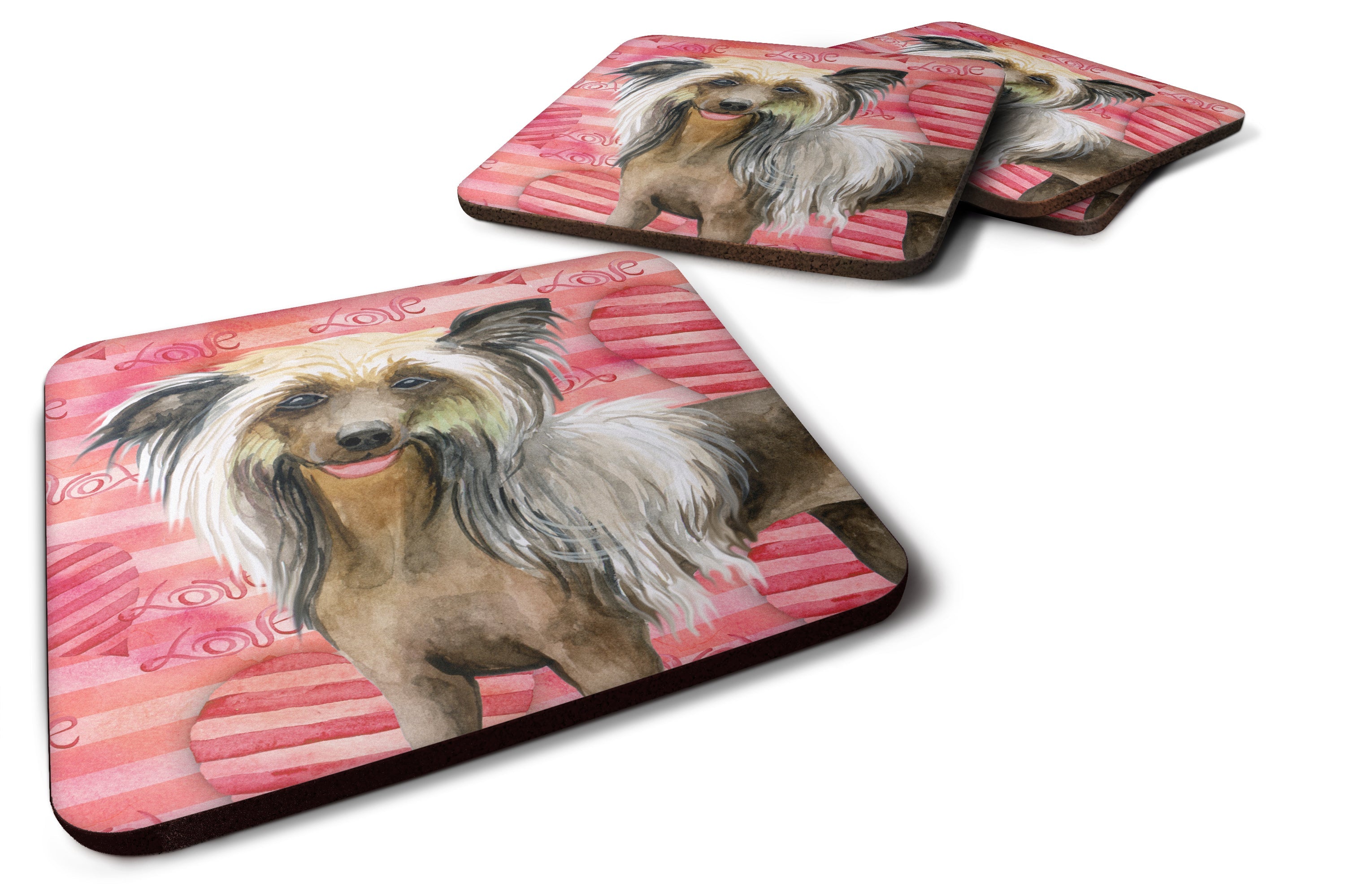 Chinese Crested Love Foam Coasters Set of 4 Cup Coasters for Indoor Outdoor, Tabletop Protection, Anti Slip, Mouse pad Material