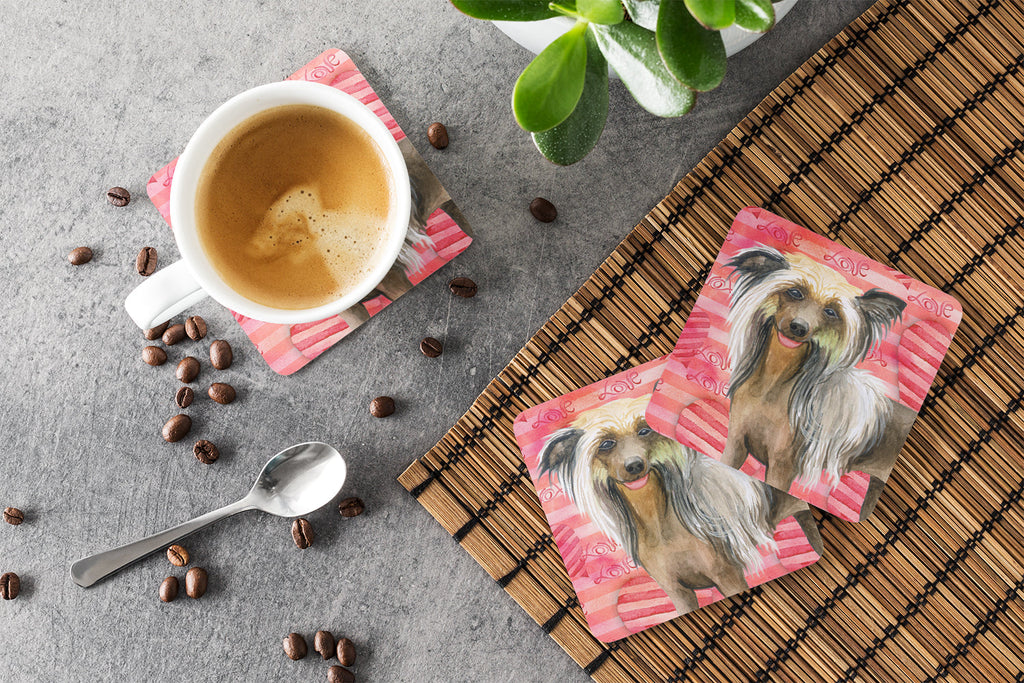 Chinese Crested Love Foam Coasters Set of 4 Cup Coasters for Indoor Outdoor, Tabletop Protection, Anti Slip, Mouse pad Material