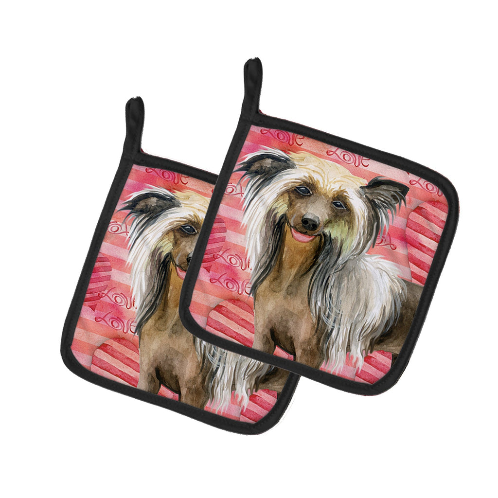 Chinese Crested Love Pot Holder Set of 2 Heat Resistant Quilted Hot Pads 7.5 x 7.5 Inch, Insulated Kitchen Trivets for Cooking & Baking