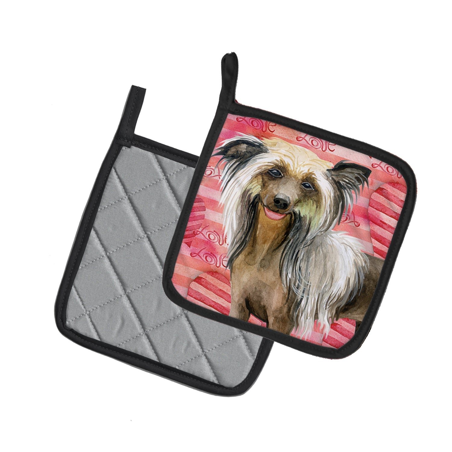 Chinese Crested Love Pot Holder Set of 2 Heat Resistant Quilted Hot Pads 7.5 x 7.5 Inch, Insulated Kitchen Trivets for Cooking & Baking