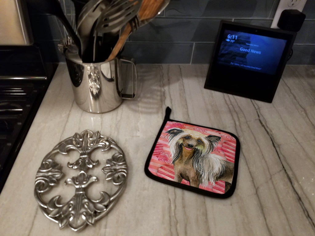 Chinese Crested Love Pot Holder Set of 2 Heat Resistant Quilted Hot Pads 7.5 x 7.5 Inch, Insulated Kitchen Trivets for Cooking & Baking