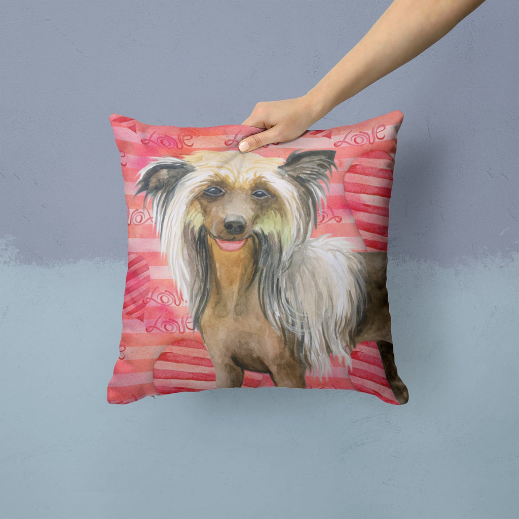 Chinese Crested Love Decorative Throw Pillow 14x14 Indoor Outdoor Accent Cushion, Fabric Cover with Insert for Sofa, Bed, Porch & Living Room