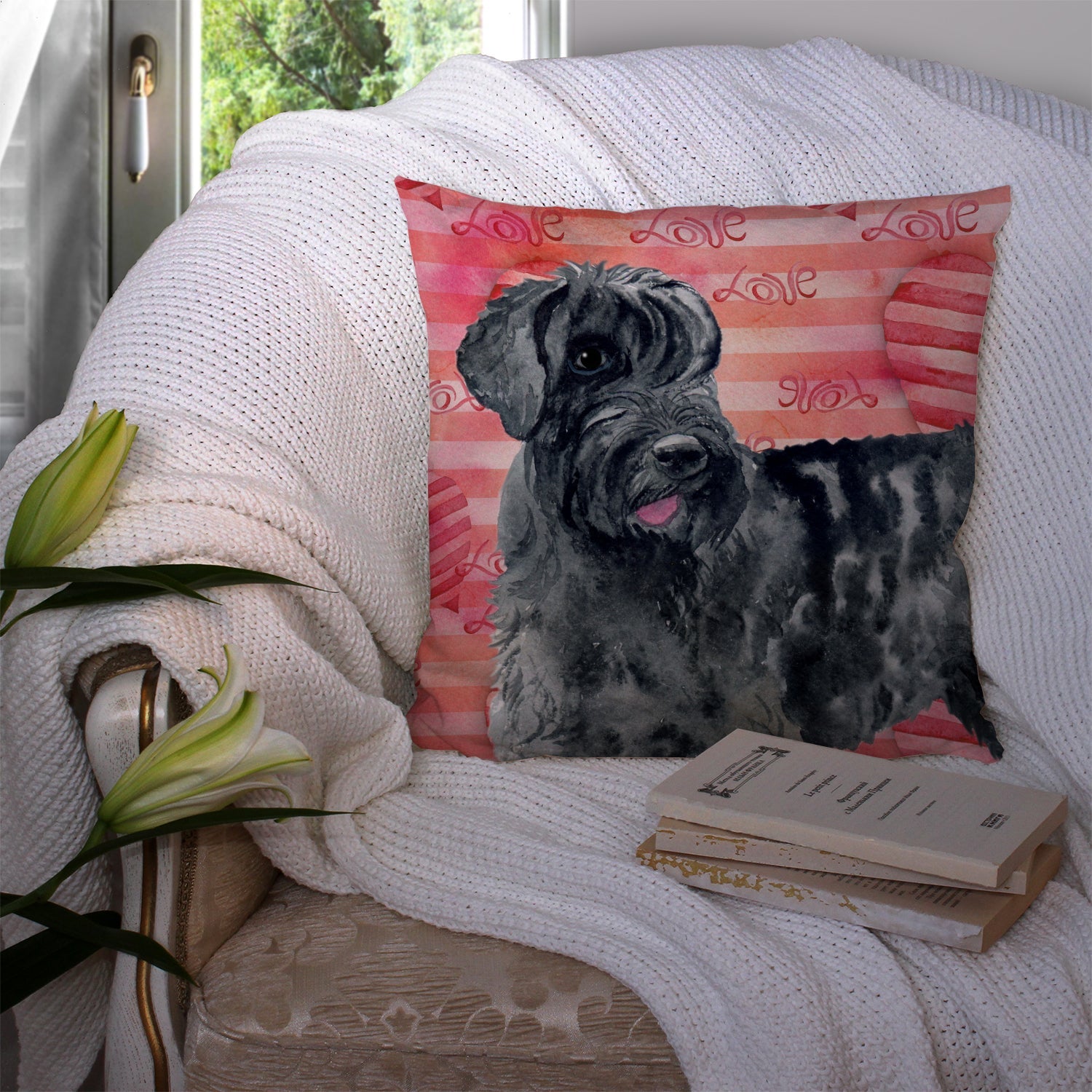 Giant Schnauzer Love Decorative Throw Pillow 14x14 Indoor Outdoor Accent Cushion, Fabric Cover with Insert for Sofa, Bed, Porch & Living Room