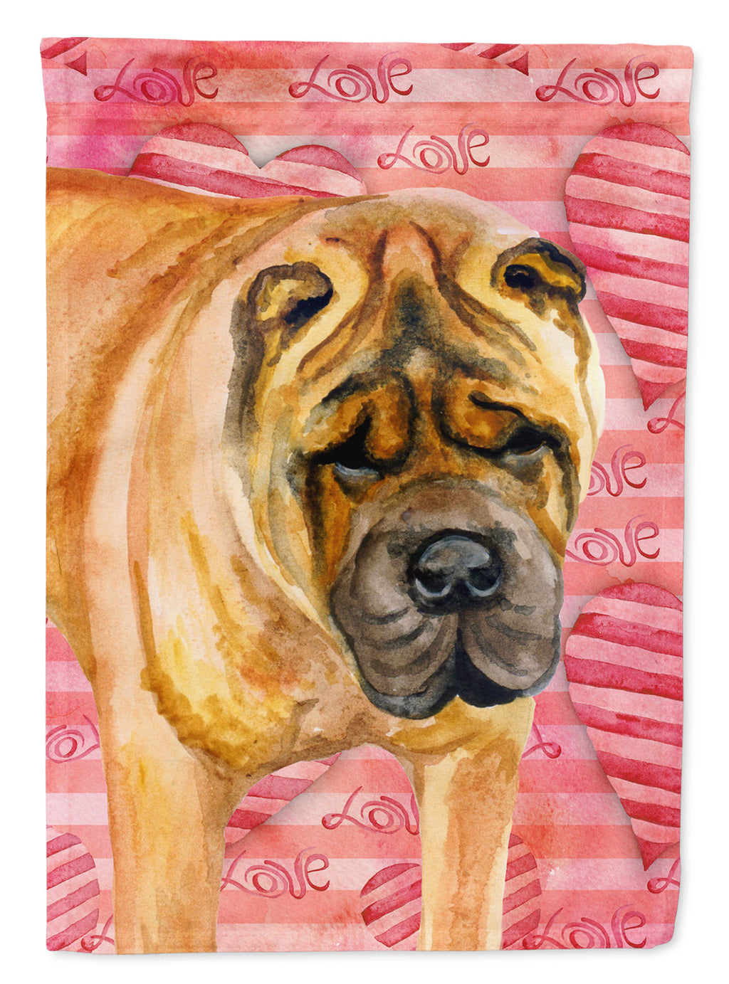 Shar Pei Love House Flag 28x40 Porch Sleeve Pole Decorative Outside Yard Banner Artwork Wall Hanging, Polyester