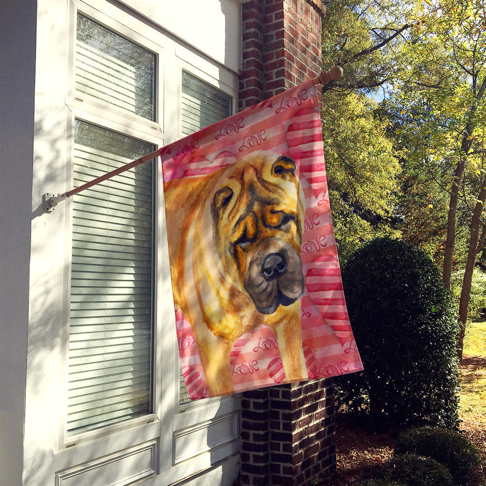 Shar Pei Love House Flag 28x40 Porch Sleeve Pole Decorative Outside Yard Banner Artwork Wall Hanging, Polyester