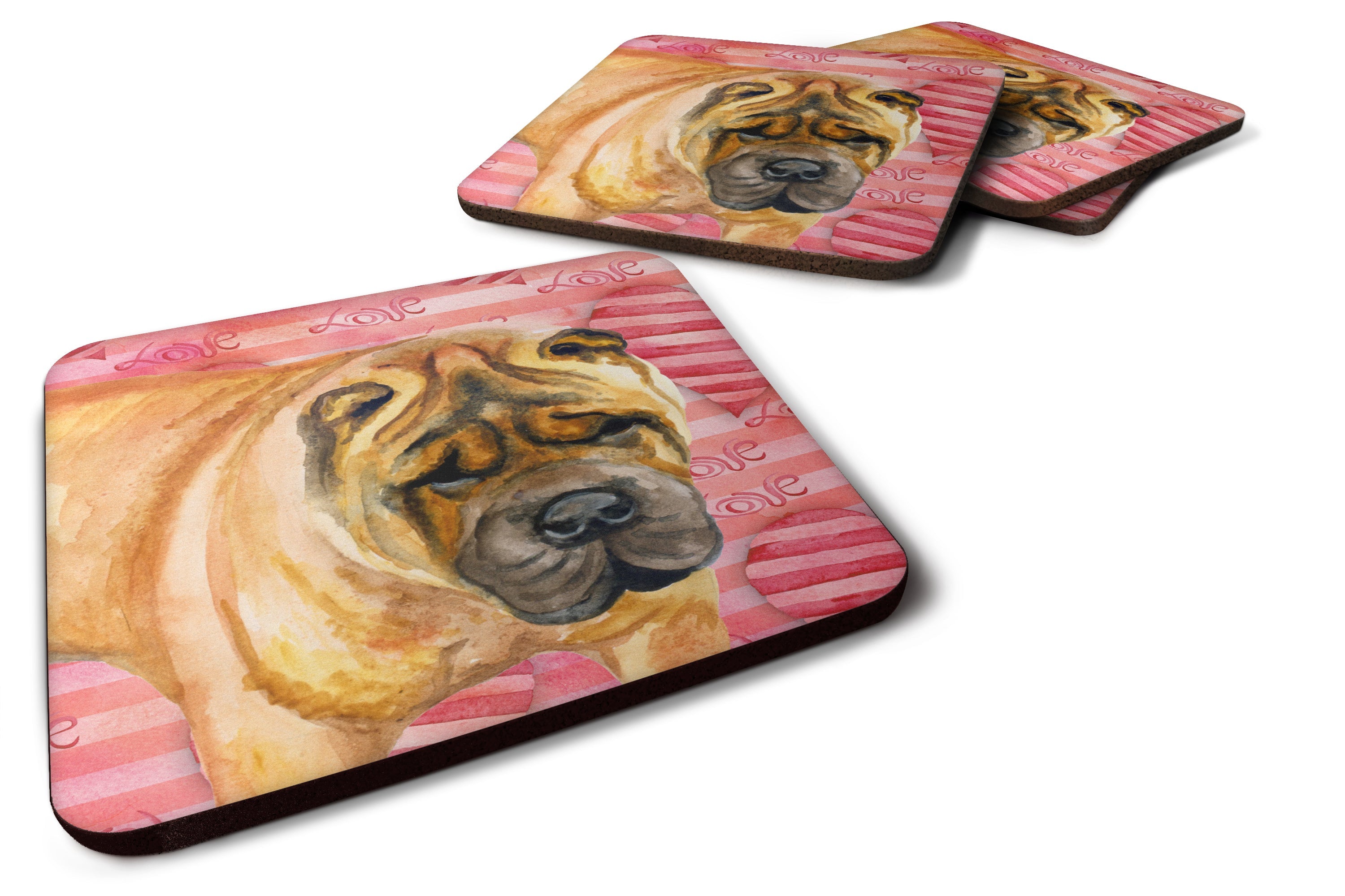 Shar Pei Love Foam Coasters Set of 4 Cup Coasters for Indoor Outdoor, Tabletop Protection, Anti Slip, Mouse pad Material
