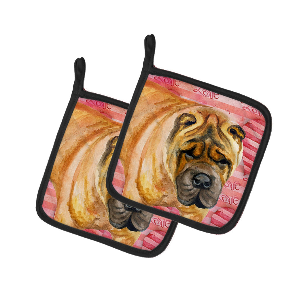 Shar Pei Love Pot Holder Set of 2 Heat Resistant Quilted Hot Pads 7.5 x 7.5 Inch, Insulated Kitchen Trivets for Cooking & Baking