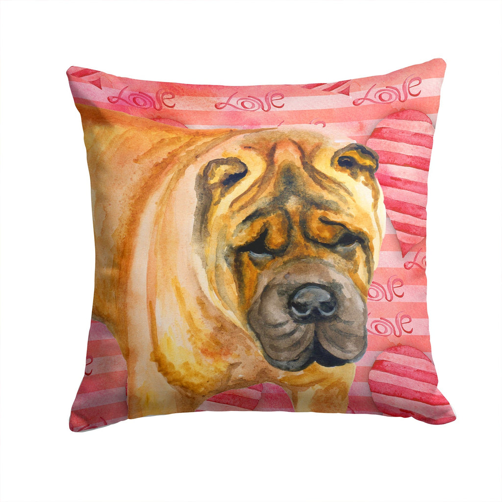 Shar Pei Love Decorative Throw Pillow 14x14 Indoor Outdoor Accent Cushion, Fabric Cover with Insert for Sofa, Bed, Porch & Living Room