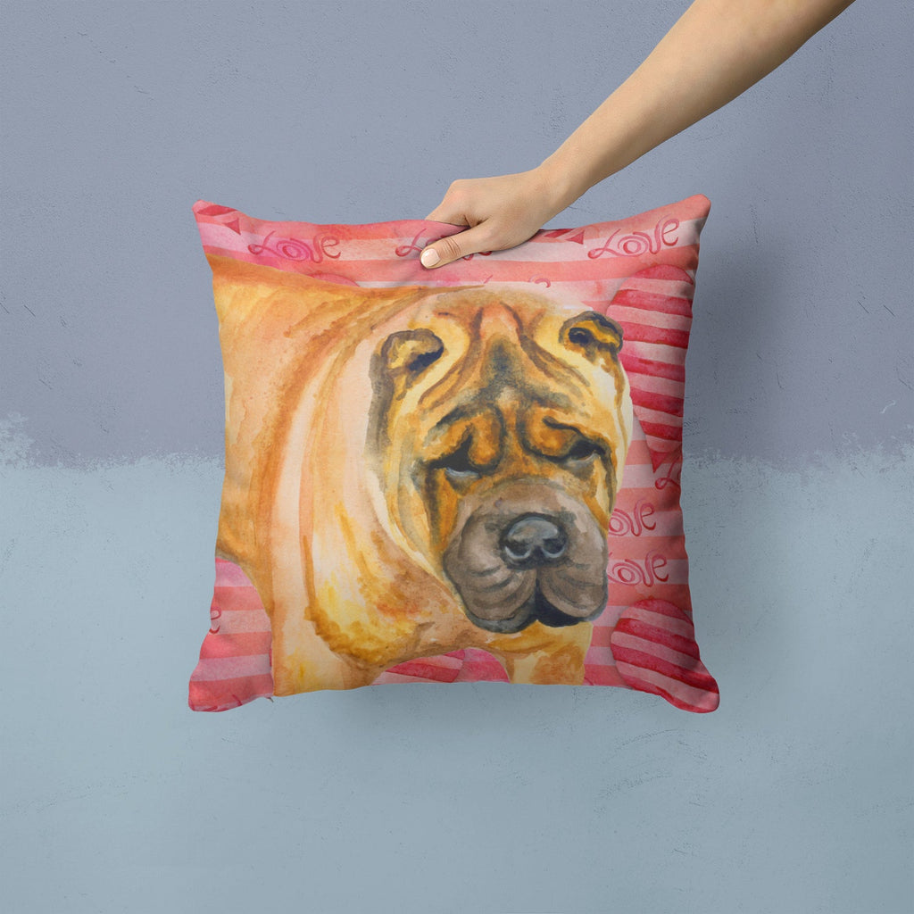 Shar Pei Love Decorative Throw Pillow 14x14 Indoor Outdoor Accent Cushion, Fabric Cover with Insert for Sofa, Bed, Porch & Living Room