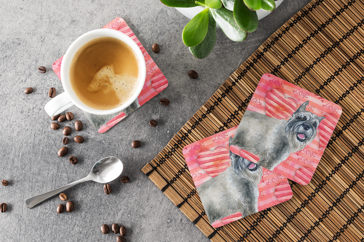 Schnauzer Love Foam Coasters Set of 4 Cup Coasters for Indoor Outdoor, Tabletop Protection, Anti Slip, Mouse pad Material